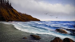Hyper Realistic - Oregon Coast Seascape Tutorial #PaintWithJosh #paintingtutorial #BobRoss #Artist