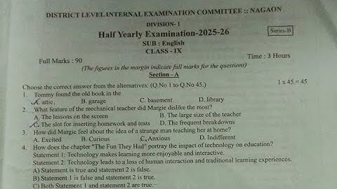Class IX|Nagaon District Half Yearly Exam 2025-26|English question paper with solved MCQs & Grammar