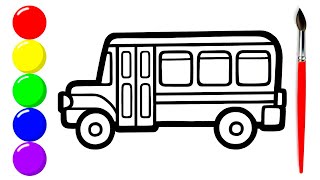 Learn How To Draw & Paint Bus | Easy Drawing, Coloring for Kids, Toddlers