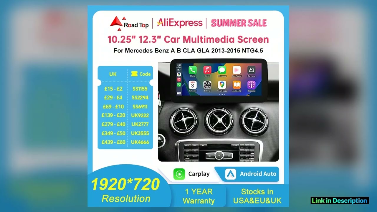 1920720 Touch Screen Car Multimedia Display For Benz A B CLA GLA W176 W463 W246 20132015 NTG45