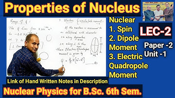Nuclear Spin for B.Sc. 3rd Year | Nuclear Dipole Moment for B.Sc. 6th Sem |Quadropole Moment | L-2