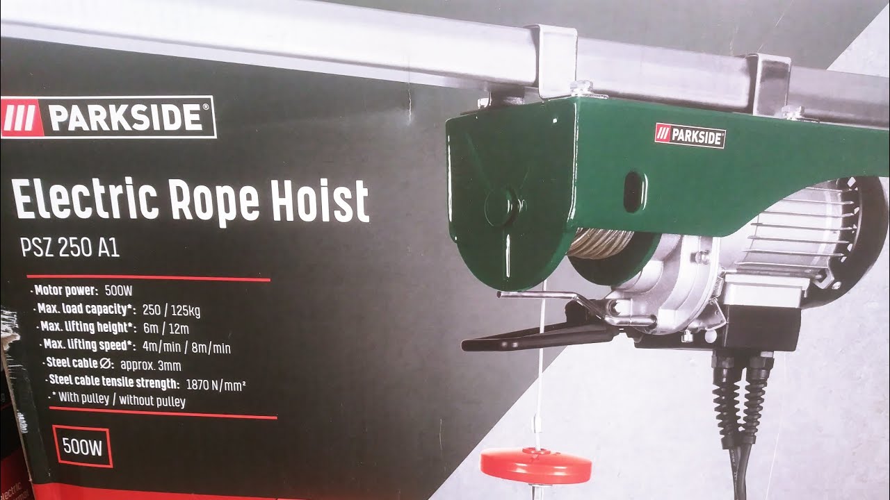 Parkside electric rope hoist psz 250 A1 500w - YouTube