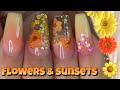 FLOWER INLAY & POLYGEL OMBRE | Summer Sunset Nails 🌇🌻⛱