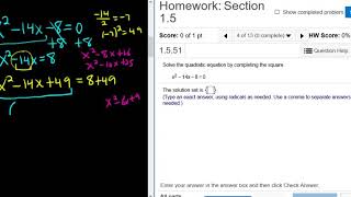 Solve x^2 - 14x - 8 = 0 by Completing the Square College Algebra MyMathlab Homework