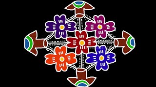 12*2dots very very cute and colorful rangoli design | Sankranthi muggulu | Fower pot kolams | Kolam|