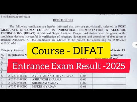 DIFAT Entrance Exam Result and Fees 2025 Update