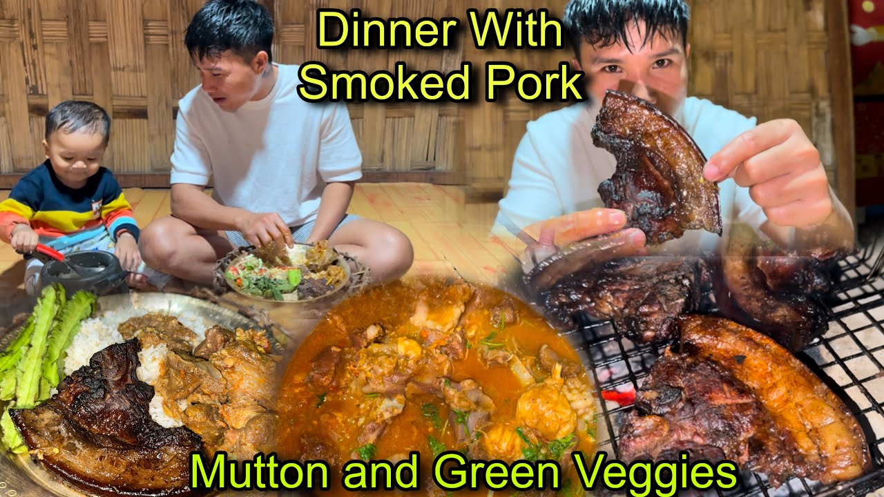 Mukbang With My 1.5 Years Old Son🥰 Smoked Pork,Mutton Gravy Greeb Veggies and Soup🤤