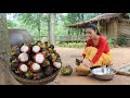 Fresh Mangosteen fruit and making dessert with coconut recipe - Healthy food