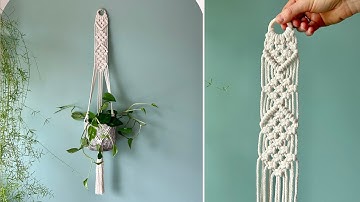 Macrame Plant Hanger for Beginners DIY Tutorial - Geometrical Pattern Plant Hanger with Wooden Ring