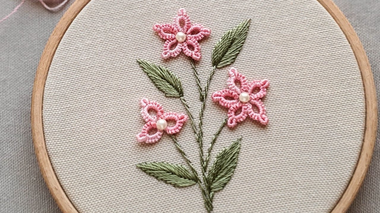 ROKOKO VE BİRİT İĞNESİ TEKNİKLERİ İLE ÇİÇEK |  BULLION AND CAST-ON STITCH