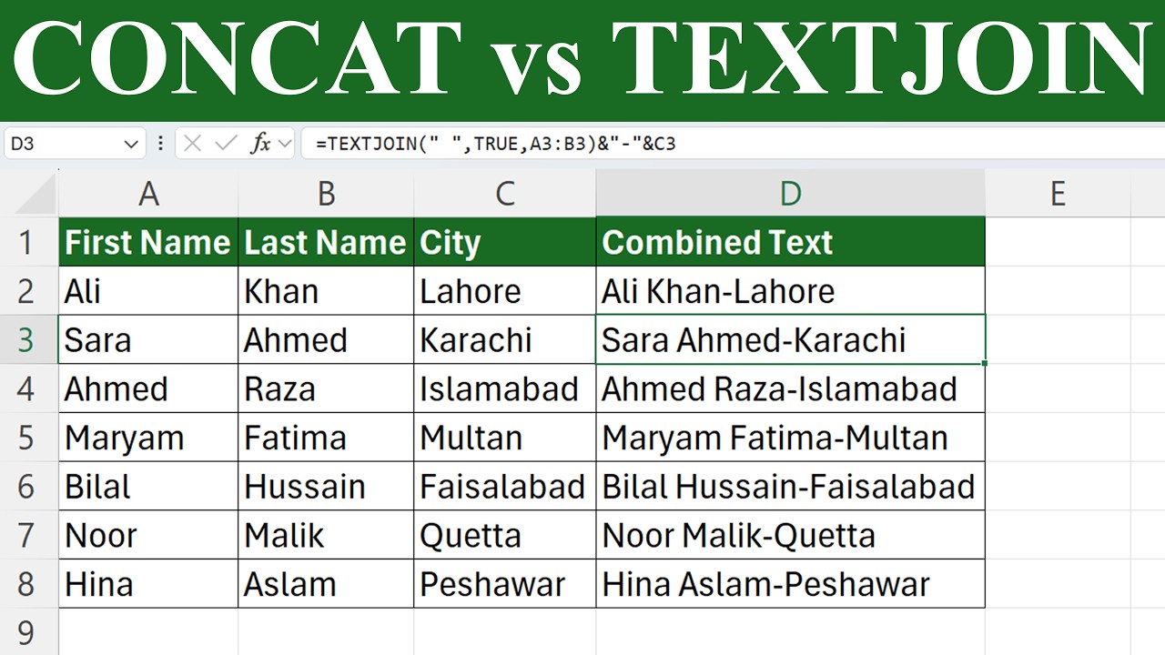 CONCATENATE vs CONCAT vs TEXTJOIN in Excel | Join Text from Multiple ...