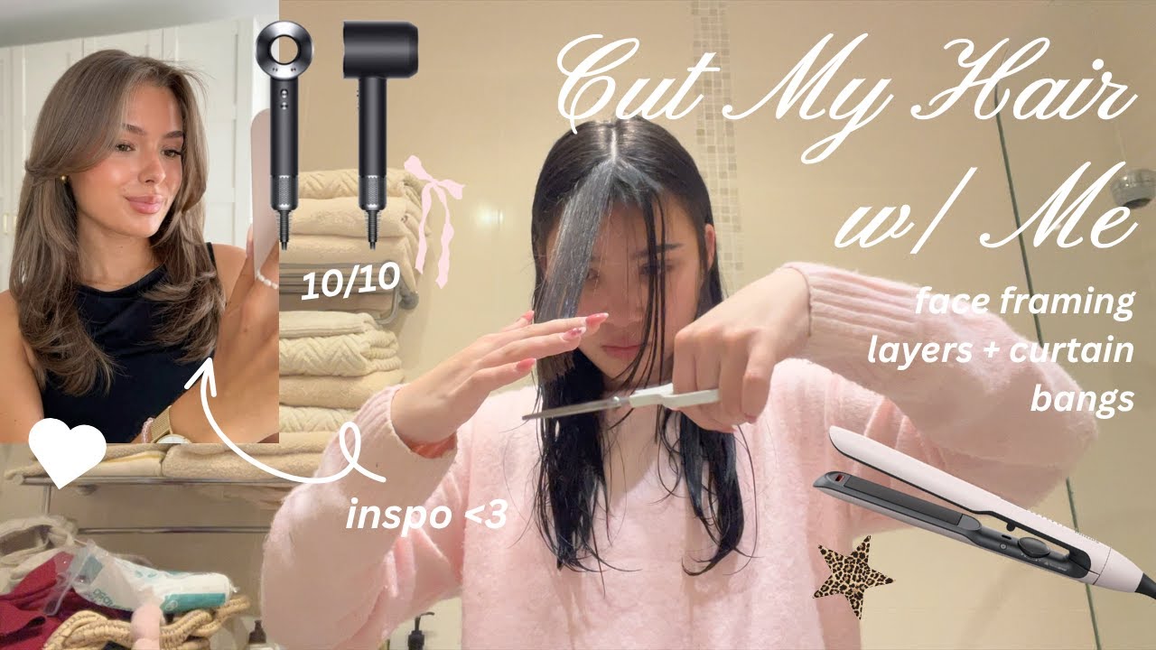 Cutting My Own Hair w/ Layers + Curtain Bangs ✄ 🩰 // Vlog ♡