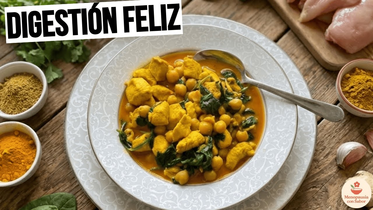 Almuerzo para una digestión feliz | Garbanzos al curry suave con pollo