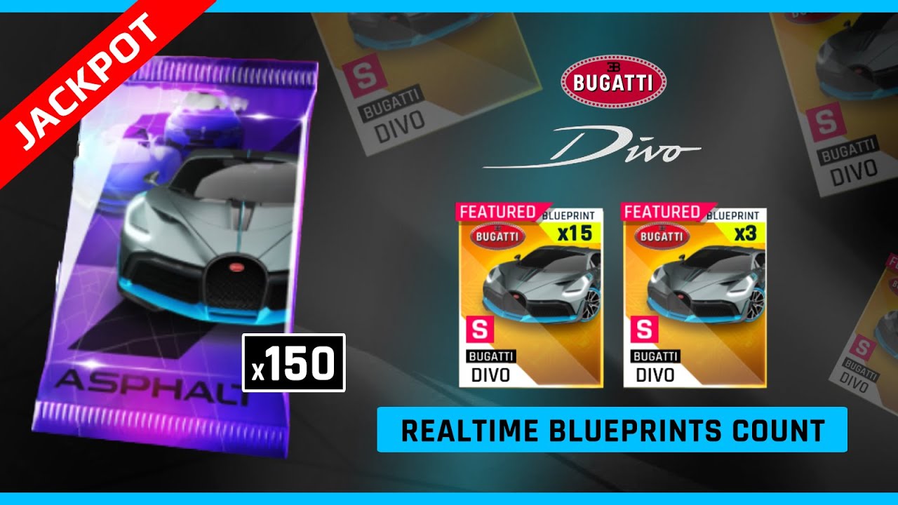 Asphalt 9 | Opening 150 BUGATTI DIVO Packs | JACKPOT | Realtime Blueprints Count | 13,500 Tokens
