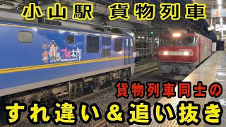 貨物が貨物を追い越す EF210貨物列車 4073レ 退避→発車 19時台の小山駅