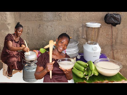 Cooking Technology Banana & Rice Fufu Recipe!! / Primitive Food Show African Food...#cooking #food