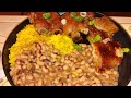 Sunday Dinner Barbeque Pork Chops &amp; Pig Feets, Yellow Rice &amp; Black Eyes Peas