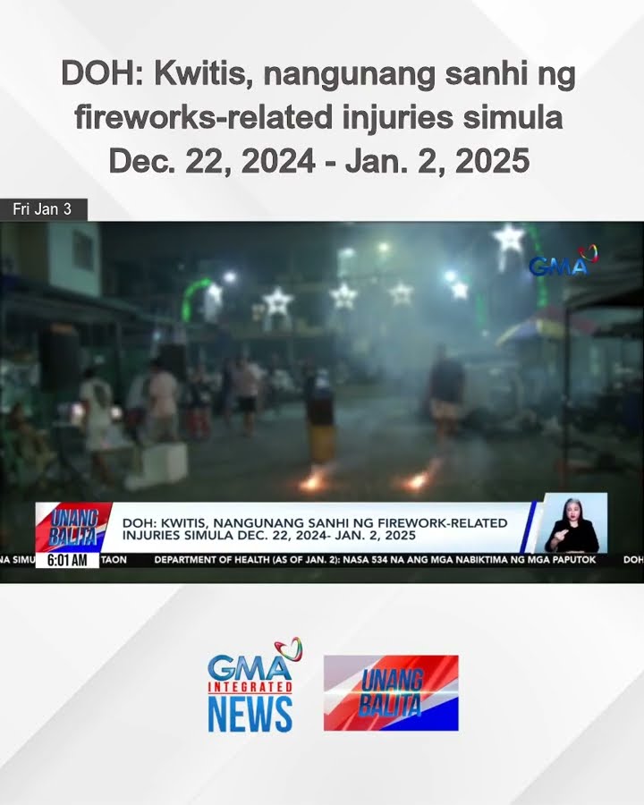 DOH – Kwitis, nangunang sanhi ng fireworks-related injuries simula Dec. 22, 2024 -... | Unang Balita