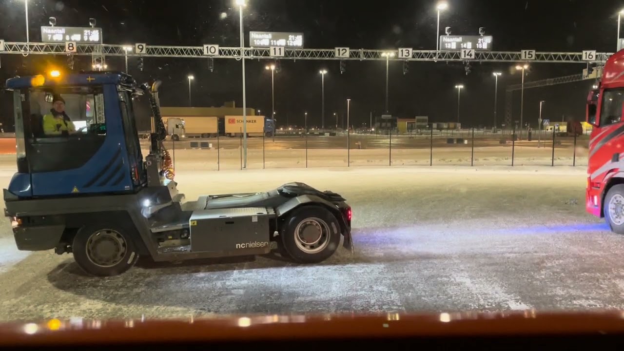 Driving the truck in to finnlines finnswan in Kapellskär Sweden