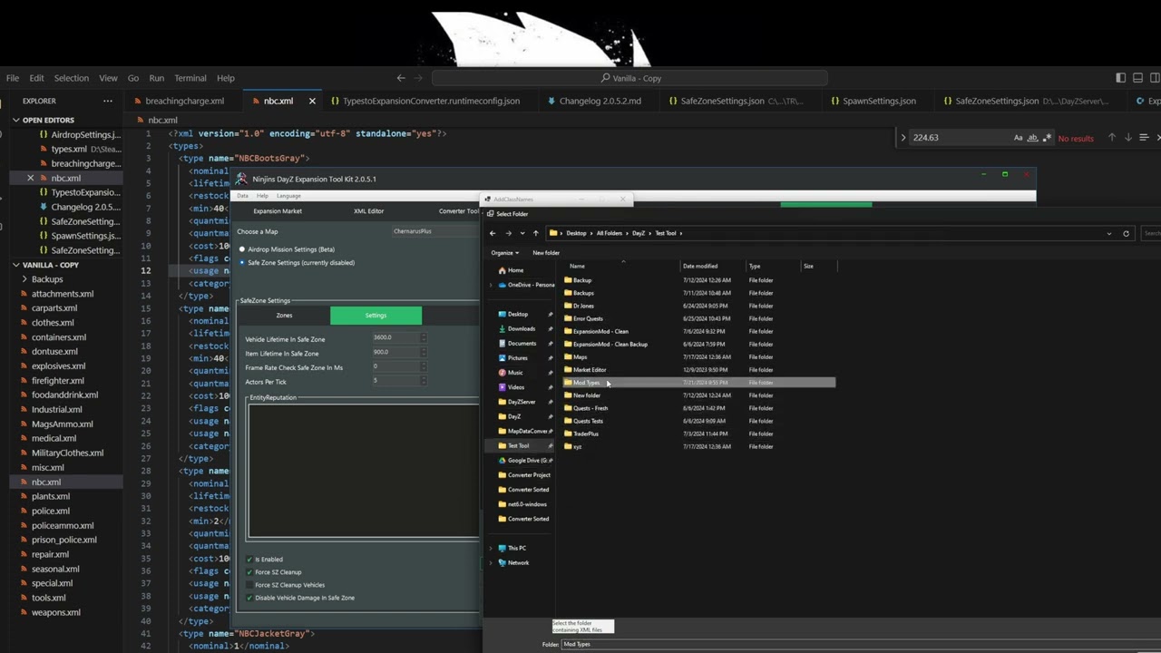Dayz Expansion - Ninjins Tool-Kit Safe Zone Settings with Map