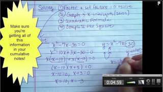 Quadratic Functions Review