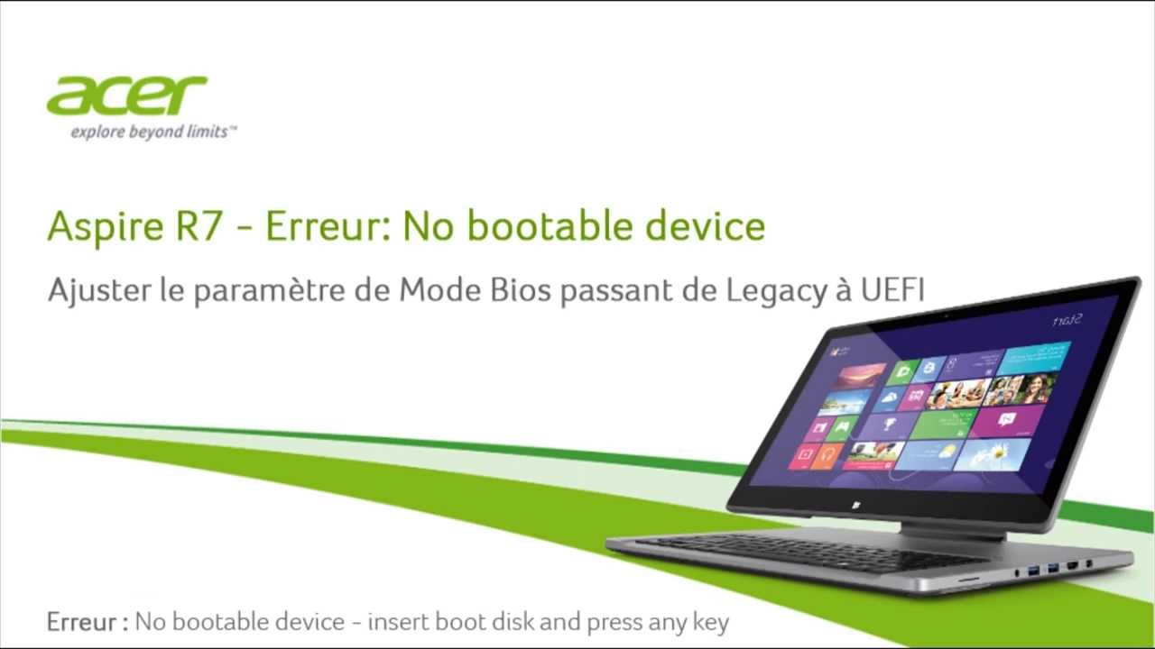 Aspire R7 Erreur: No bootable device YouTube Aspire R7 Erreur: No bootable device YouTube