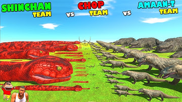 Only REPTILES! SHINCHAN TEAM vs CHOP TEAM vs AMAAN TEAM in Animal Revolt Battle Simulator | Dinosaur