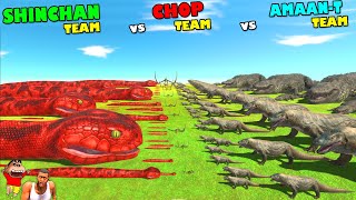 Only REPTILES! SHINCHAN TEAM vs CHOP TEAM vs AMAAN TEAM in Animal Revolt Battle Simulator | Dinosaur screenshot 1