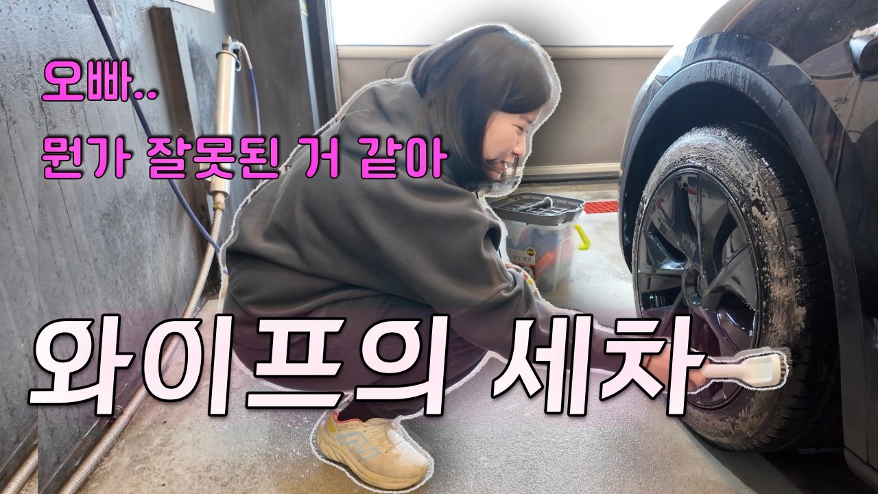 와이프가 해주는 테슬라 손세차..(feat.혼자 공부해옴)