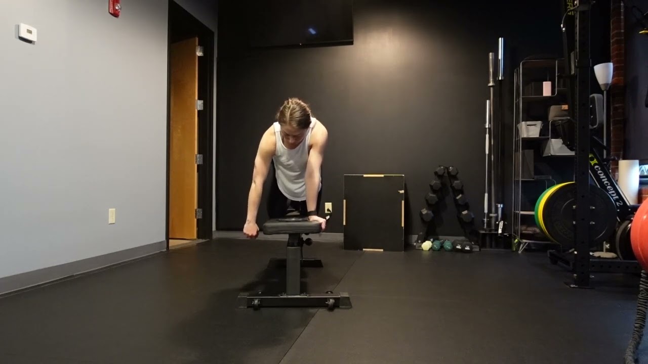 Quadruped bench supported row to overhead