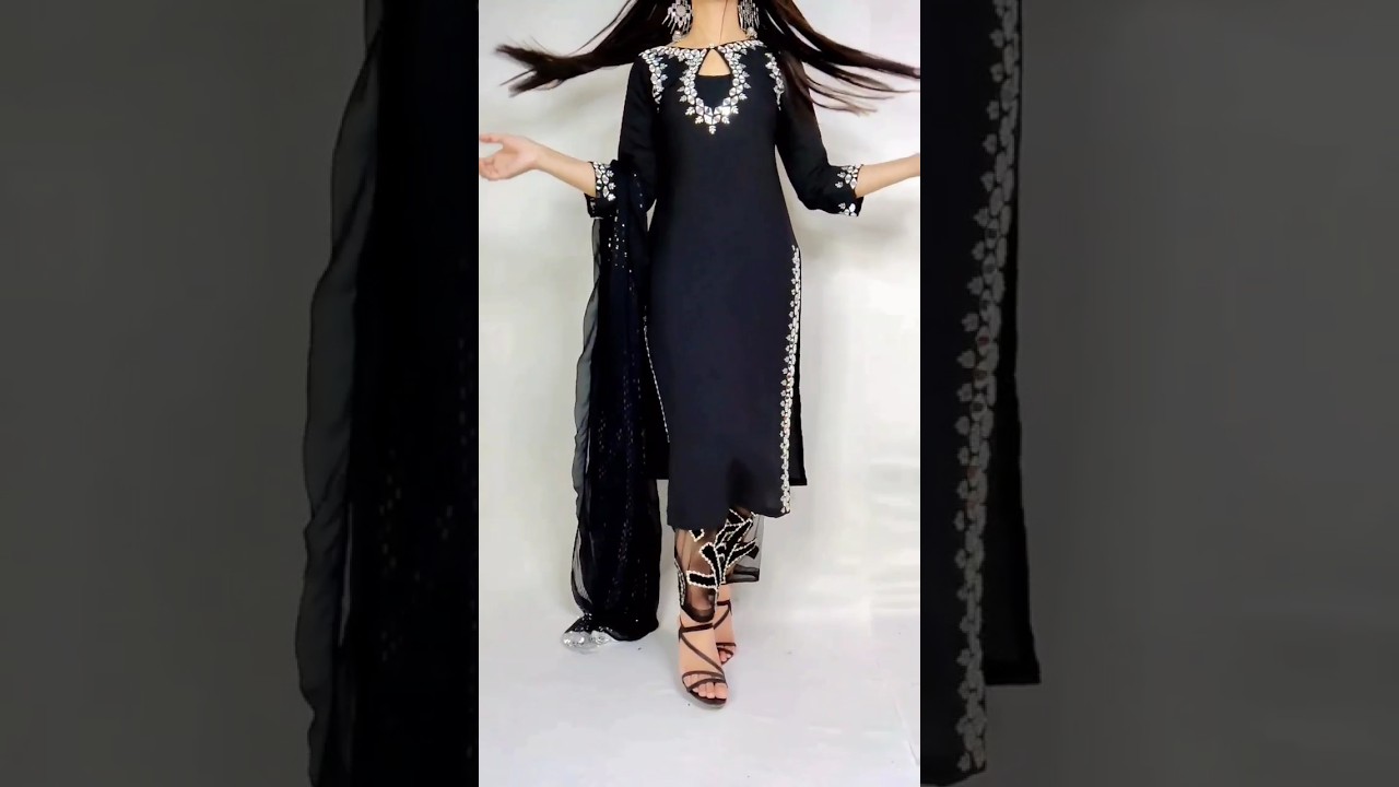 Designer suit cutting and stitching/Neck embroidery design/hand work/mirror work/ trouser suitdesign