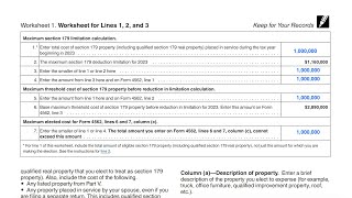 IRS Form 4562 Worksheet 1 walkthrough (Lines 1, 2, and 3)