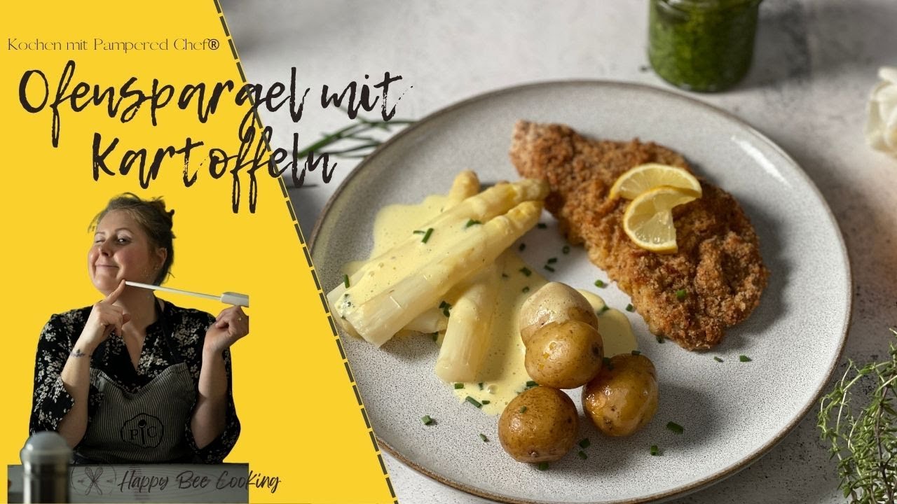 Spargel, Kartoffeln und knuspriges Schnitzel aus dem Ofen, im Pampered Chef®  Grundset/ Ofenmeister