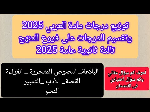 توزيع درجات مادة العربي وتقسيم الدرجات على فروع المنهج تالتة ثانوية عامة 2025