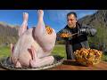 Giant Stuffed Thanksgiving Turkey Roasted in the Mountains