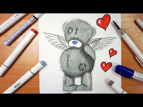 Рисунок ко дню Валентина, Мишка Тедди. Teddy bear drawing.