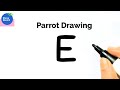 How to Draw a Parrot from Alphabet E || Easy Parrot Drawing Step by Step