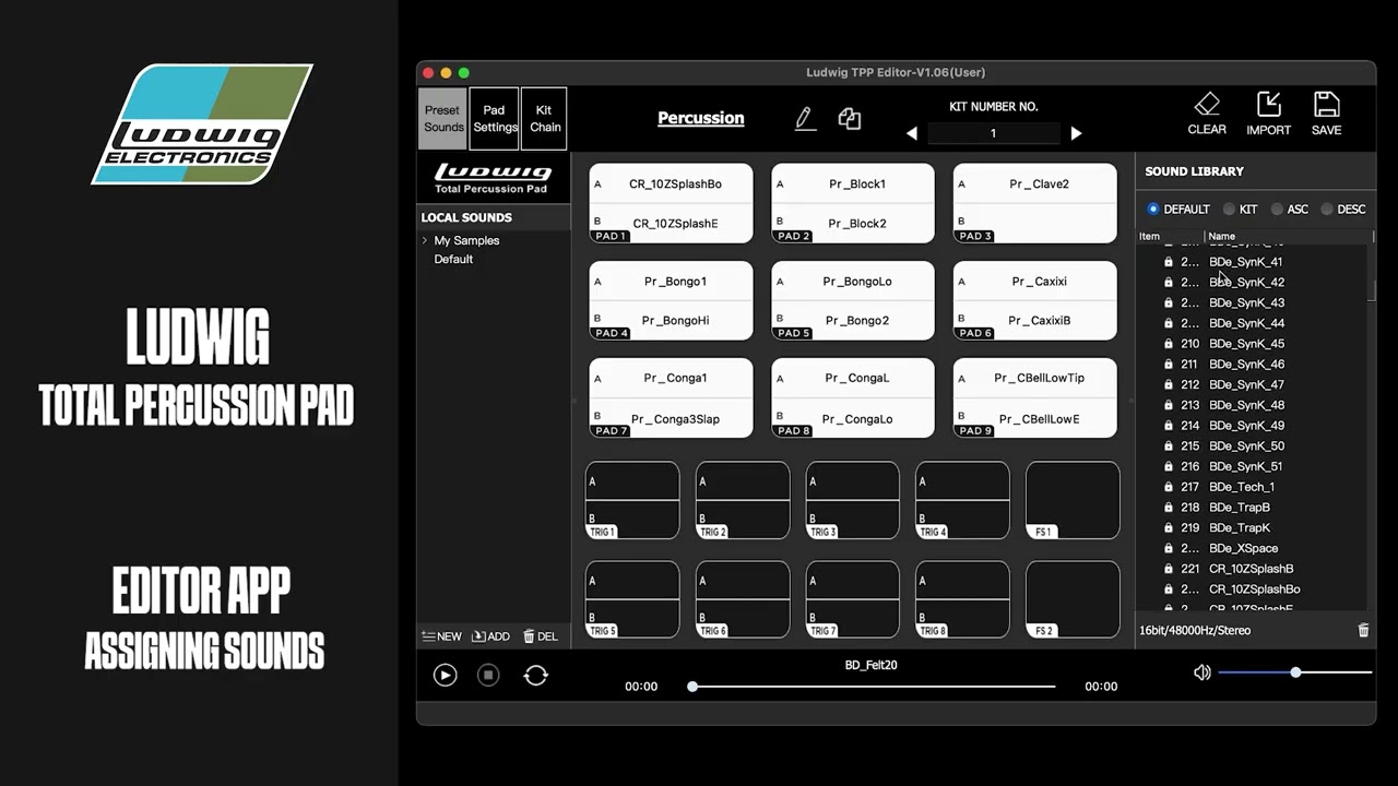Ludwig Total Percussion Pad | Editor App: Назначение звуков