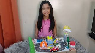 Community Diorama (road sign , road hazard , polygons , solid figures , landform , 3D , daytime )
