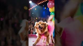 Fluffy dog dancing barbie dance