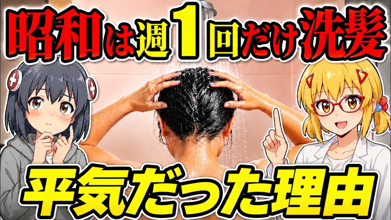 【昭和では常識？】髪を洗うのは週に1回だけ？シャンプーの頻度とかゆみ・フケの意外な関係【ゆっくり解説】