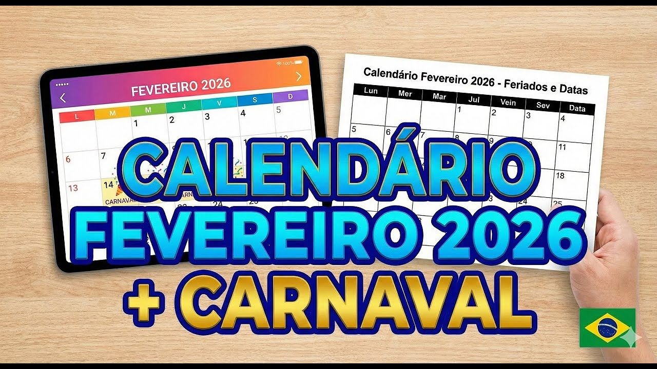 CALENDÁRIO FEVEREIRO 2026 COM FERIADOS E DATA DO CARNAVAL