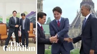 Justin Trudeau’s greetings from well-mannered legs to the the three-way handshake