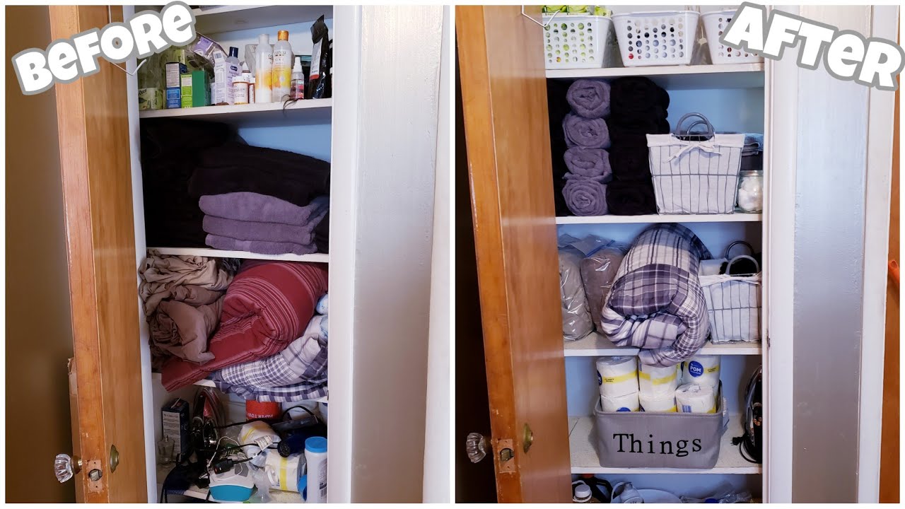 DOLLAR TREE ORGANIZATION LINEN CLOSET 2020 DECLUTTER + ORGANIZE