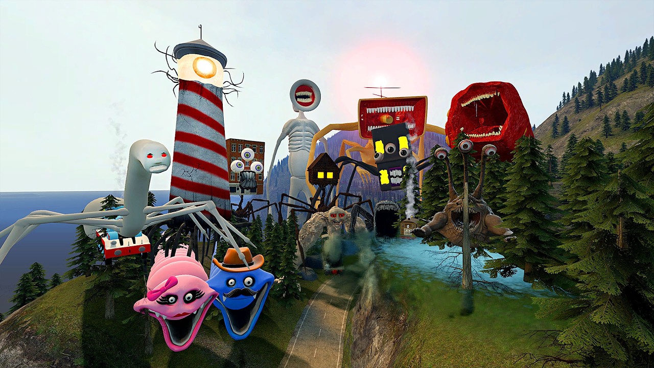 Monster Battle: LIGHTHOUSE, TRAIN EATER, MEGAHORN, HOUSE HEAD, THOMAS TRAIN, HUGGY WORM, STAR FISH