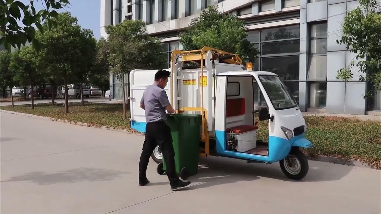 There are many types of garbage trucks, and the video shows a side
