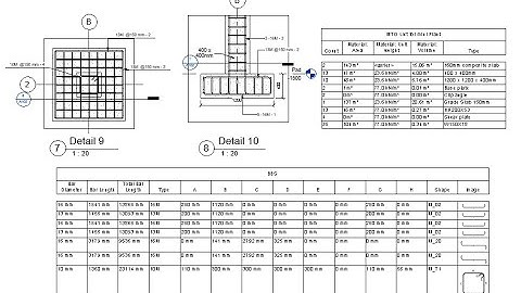 Reinforcemment rebar detail with Bar Bending Schedule (BBS) and Material Take Off (MTO) in Revit