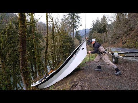 INSANE 150 Foot CLIFF Boat Launch! DO NOT ATTEMPT! INTENSE Winter Steelhead Fly Fishing Adventure!