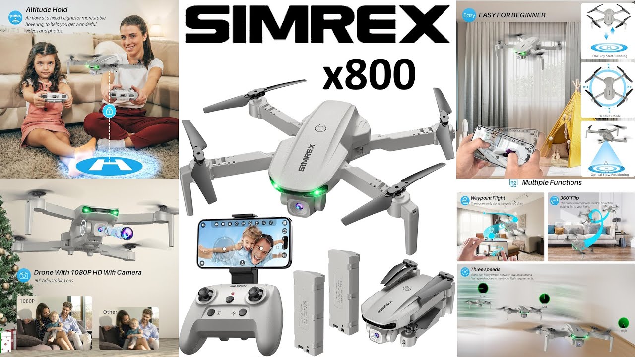SIMREX Drone Con Fotocamera 1080P Per Principianti - Piegehevole Con Ritorno Con Un Tasto, Accensione Rapida, Modalità Senza Testa, 3D Flip, 3 Velocità, Giocattolo Per Bambini E Adulti - 2