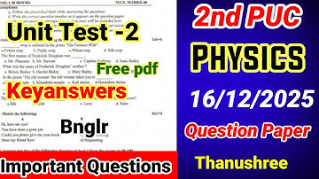 2nd PUC Physics Unit Test 2 Question Paper 2025 with answers important questions kseab